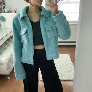 Blue teddy coat. WORN ONCE